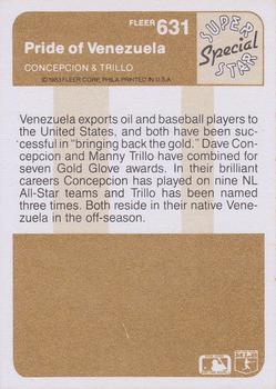 1983 Fleer #631 Pride of Venezuela (Dave Concepcion / Manny Trillo) Back