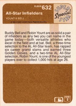 1983 Fleer #632 All-Star Infielders (Robin Yount / Buddy Bell) Back