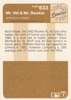 1983 Fleer #633 Mr. Vet & Mr. Rookie (Dave Winfield / Kent Hrbek) Back