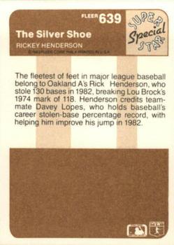 1983 Fleer #639 The Silver Shoe (Rickey Henderson) Back