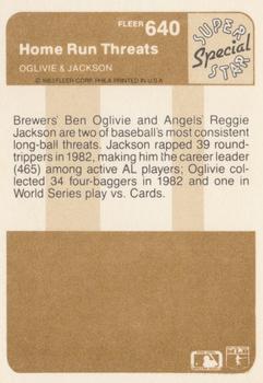 1983 Fleer #640 Home Run Threats (Ben Oglivie / Reggie Jackson) Back