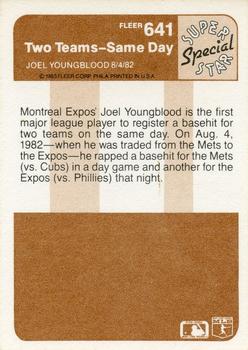 1983 Fleer #641 Two Teams--Same Day (Joel Youngblood) Back