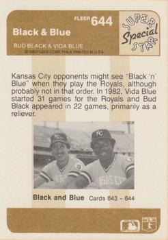 1983 Fleer #644 Black & Blue (Bud Black) Back