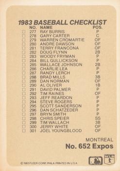1983 Fleer #652 Checklist: Giants / Expos Back