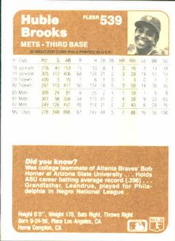 1983 Fleer #539 Hubie Brooks Back