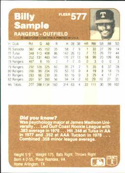 1983 Fleer #577 Billy Sample Back
