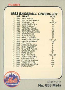 1983 Fleer #658 Checklist: Mets / Rangers Front