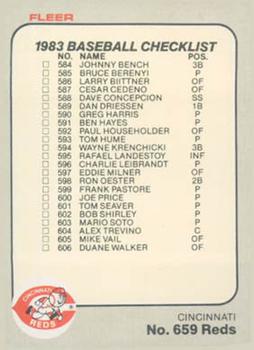 1983 Fleer #659 Checklist: Reds / Twins Front