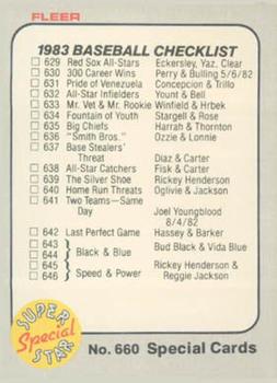 1983 Fleer #660 Checklist: Special Cards / Teams Front