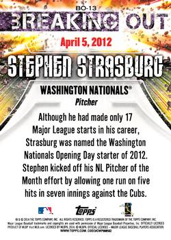 2014 Topps Opening Day - Breaking Out #BO-13 Stephen Strasburg Back