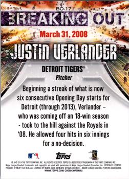 2014 Topps Opening Day - Breaking Out #BO-17 Justin Verlander Back