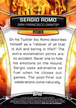 2014 Topps Opening Day - Fired Up #UP-5 Sergio Romo Back