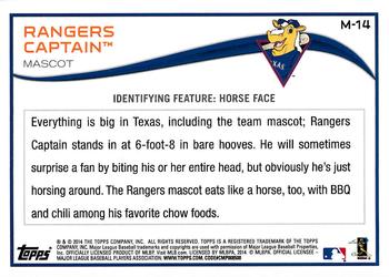 2014 Topps Opening Day - Mascots #M-14 Rangers Captain Back