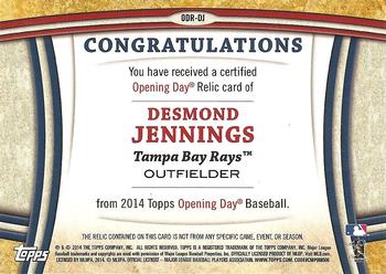 2014 Topps Opening Day - Relics #ODR-DJ Desmond Jennings Back