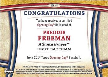 2014 Topps Opening Day - Relics #ODR-FF Freddie Freeman Back