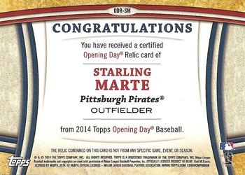 2014 Topps Opening Day - Relics #ODR-SM Starling Marte Back