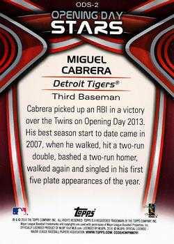 2014 Topps Opening Day - Opening Day Stars #ODS-2 Miguel Cabrera Back