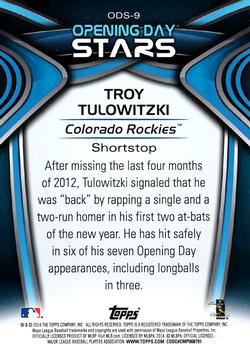 2014 Topps Opening Day - Opening Day Stars #ODS-9 Troy Tulowitzki Back