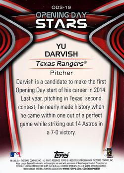2014 Topps Opening Day - Opening Day Stars #ODS-19 Yu Darvish Back
