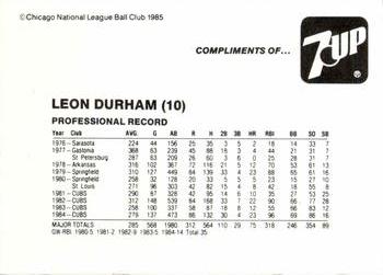 1985 7-Up Chicago Cubs #NNO Leon Durham Back