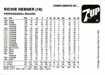 1985 7-Up Chicago Cubs #NNO Richie Hebner Back