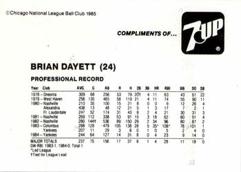 1985 7-Up Chicago Cubs #NNO Brian Dayett Back