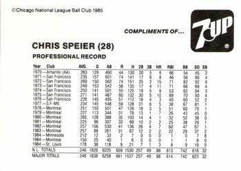 1985 7-Up Chicago Cubs #NNO Chris Speier Back