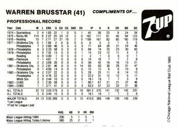 1985 7-Up Chicago Cubs #NNO Warren Brusstar Back