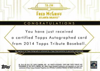 2014 Topps Tribute - Autographs Pink #TA-FM Fred McGriff Back