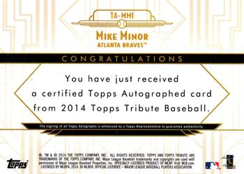 2014 Topps Tribute - Autographs Pink #TA-MMI Mike Minor Back