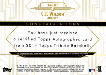 2014 Topps Tribute - Autographs Yellow #TA-CWI C.J. Wilson Back