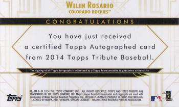 2014 Topps Tribute - Autographs Yellow #TA-WR Wilin Rosario Back