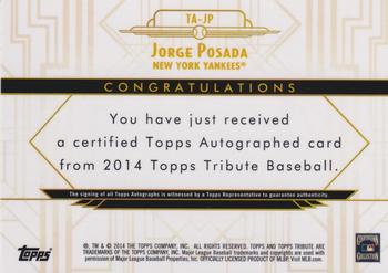 2014 Topps Tribute - Autographs Orange #TA-JP Jorge Posada Back