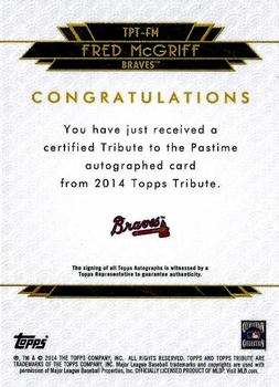 2014 Topps Tribute - Tribute to the Pastime Autographs Yellow #TPT-FM Fred McGriff Back
