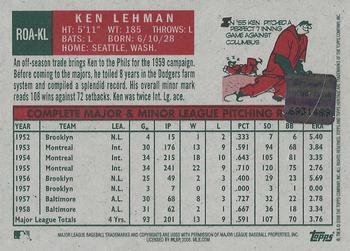 2008 Topps Heritage - Real One Autographs #ROA-KL Ken Lehman Back