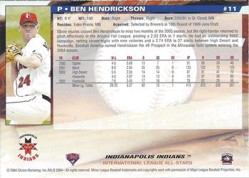 2004 Choice International League All-Stars #11 Ben Hendrickson Back