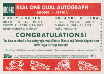 2008 Topps Heritage - Real One Autographs Dual #RODA-RC Dusty Rhodes / Orlando Cepeda Back