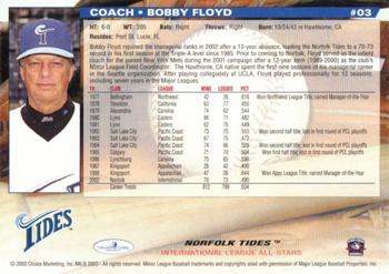 2003 Choice International League All-Stars #3 Bobby Floyd Back