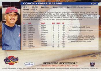 2003 Choice International League All-Stars #4 Omar Malave Back