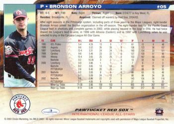 2003 Choice International League All-Stars #5 Bronson Arroyo Back