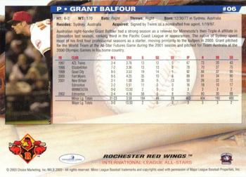 2003 Choice International League All-Stars #6 Grant Balfour Back