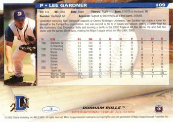 2003 Choice International League All-Stars #9 Lee Gardner Back