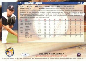 2003 Choice International League All-Stars #10 Shane Loux Back