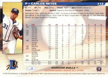 2003 Choice International League All-Stars #13 Carlos Reyes Back
