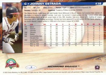 2003 Choice International League All-Stars #16 Johnny Estrada Back