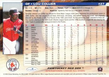 2003 Choice International League All-Stars #27 Lou Collier Back