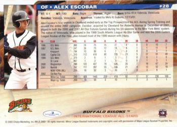 2003 Choice International League All-Stars #28 Alex Escobar Back