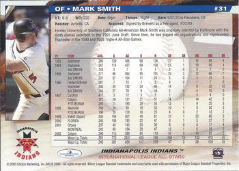 2003 Choice International League All-Stars #31 Mark Smith Back