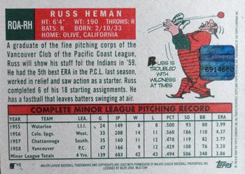 2008 Topps Heritage - Real One Autographs Red Ink #ROA-RH Russ Heman Back