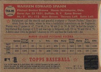 2001 Topps Heritage - Autographs #THA-WS Warren Spahn Back